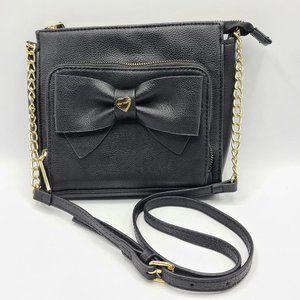 Betsey Johnson Bow Crossbody with Chain Black